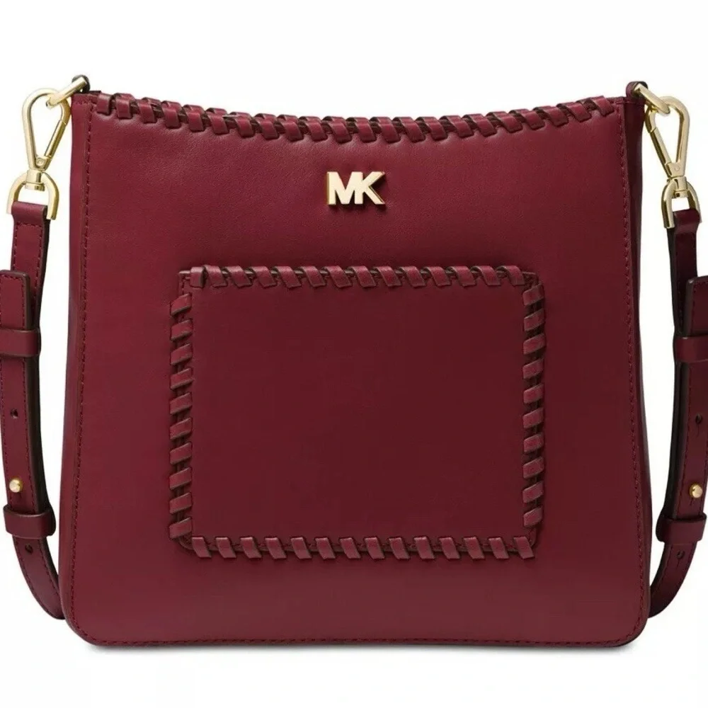 Michael Kors Gloria Pocket Stitched Leather Crossbody‎ leather oxblood bag